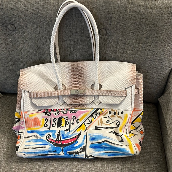 LeSolim vintage snakeskin leather gondolier Venice Italy large tote shoulder bag - Picture 1 of 12